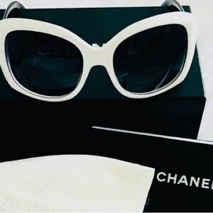 CHANEL Black and White Cat-Eye Sunglasses